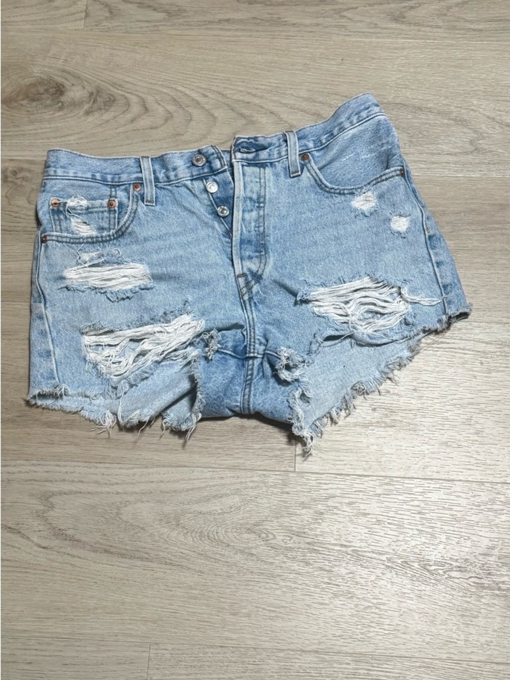 Levi's Light Blue Distressed Denim Cutoff Shorts
